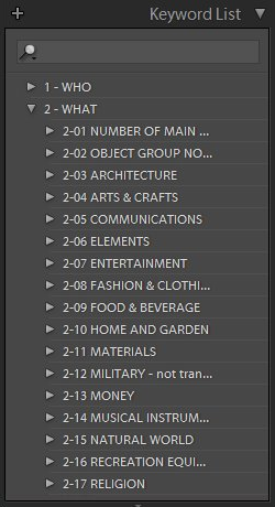 Opening the Lightroom Keyword List